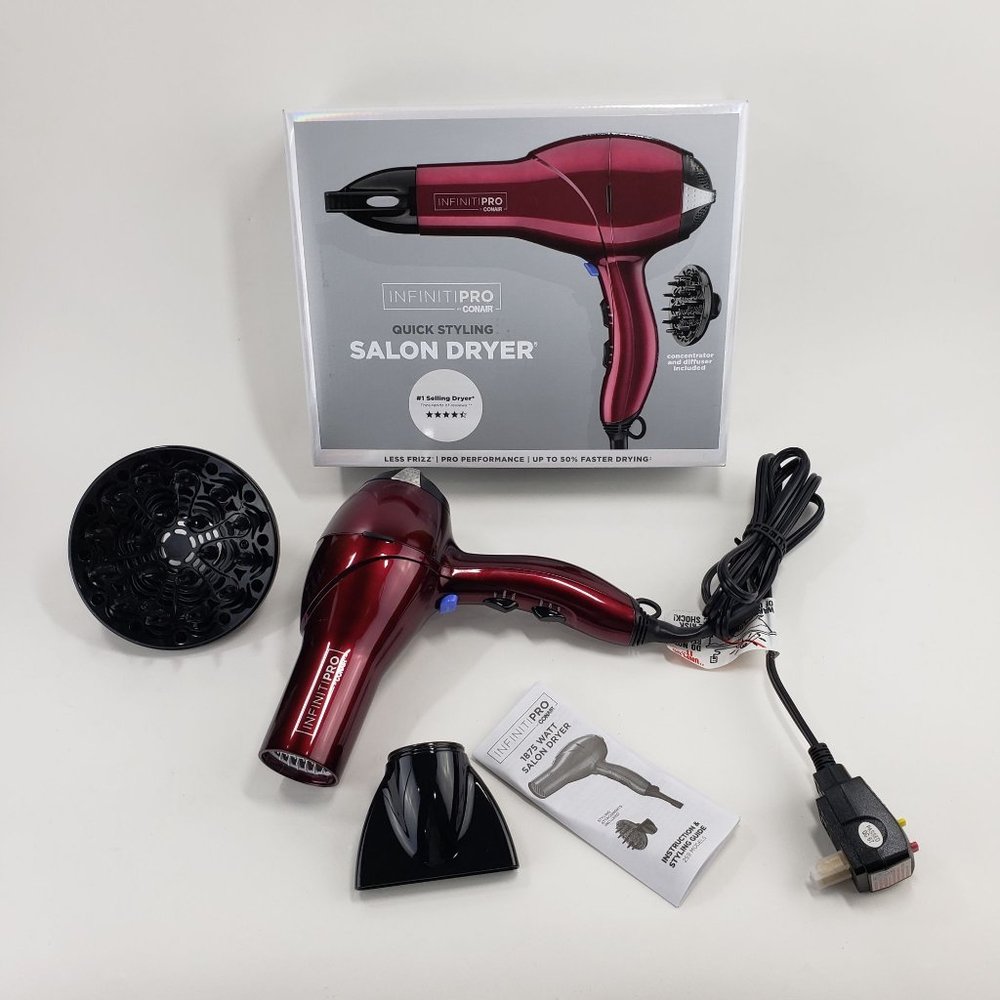 InfinitiPro Conair Professional Salon Hair Dryer 1875 Watt Burgundy 259BDNRY